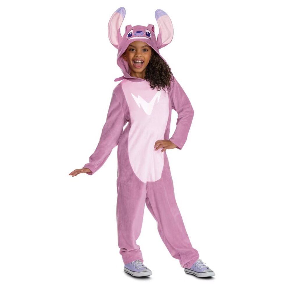 Lilo & Stitch Angel Halloween Costume 4/6 Pink Hooded Jumpsuit Disney Kids Girls